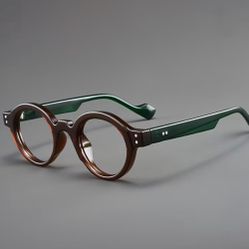 New Stylish Brown & Hunter Green Round Retro Full Rim Eyeglasses Fashion Glasses
