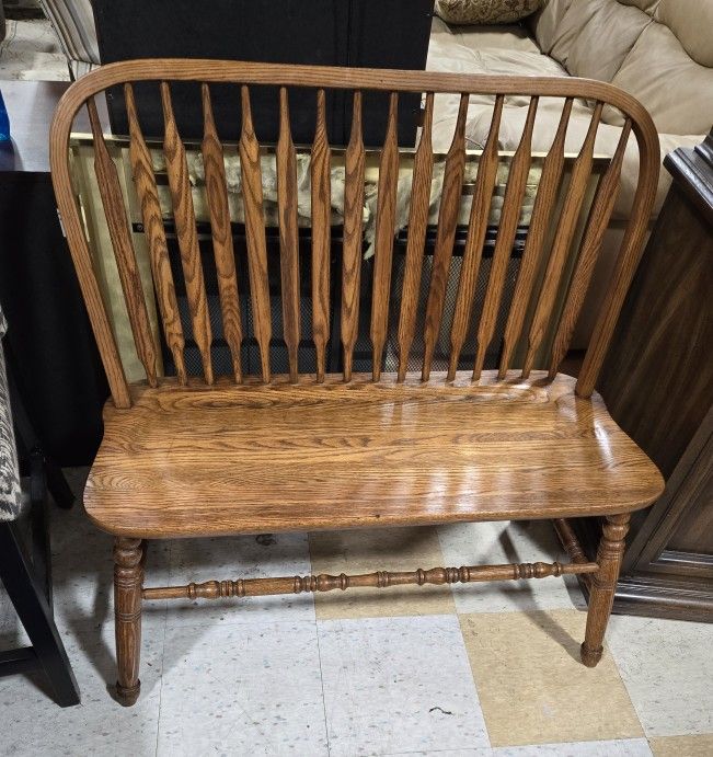 Oak Windosr Back Vintage Bench