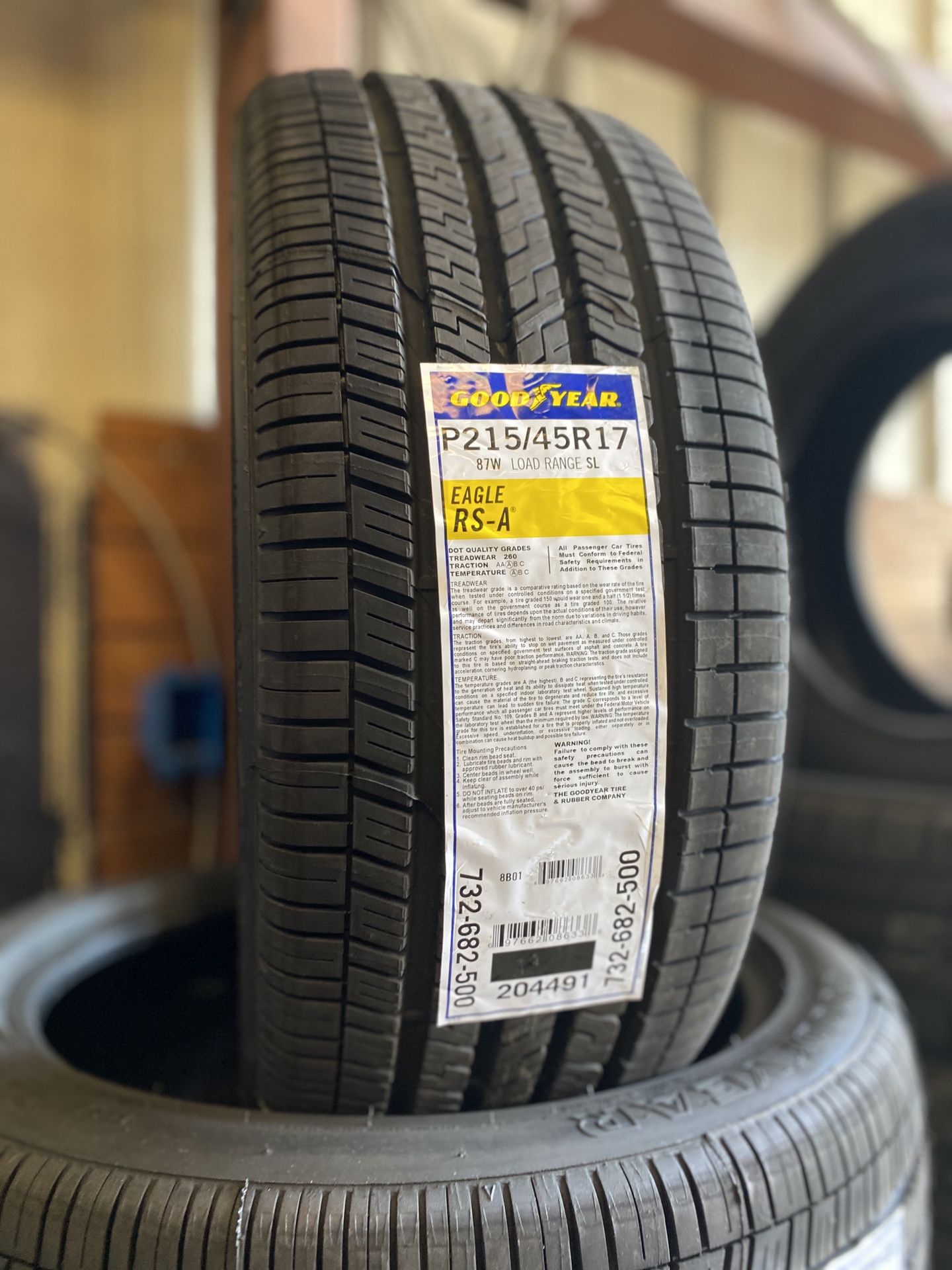 Goodyear 215/45/17 - 4 new tires - $440 - mounted and balanced