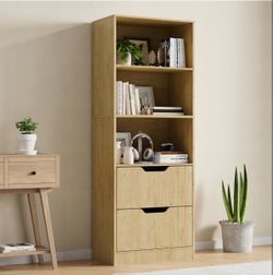 Natural Color 3 Tier Bookcase with Drawers