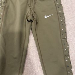 Nike Olive Green Leggings with Polka Dot Side Panels