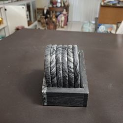 Gorgeous Charcoal Marble Coaster Set With 6 Coasters And Matching Holder