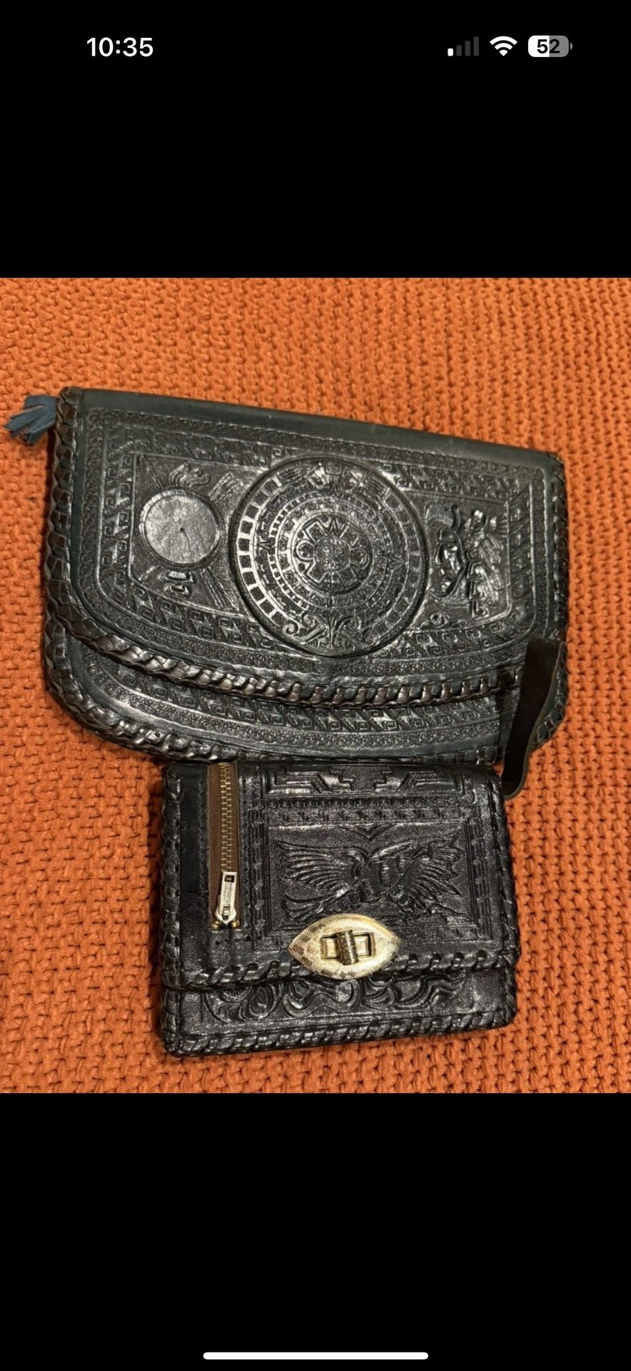 Vintage hand tooled leather clutch handbag Wallet Southwestern Boho 60s 70s