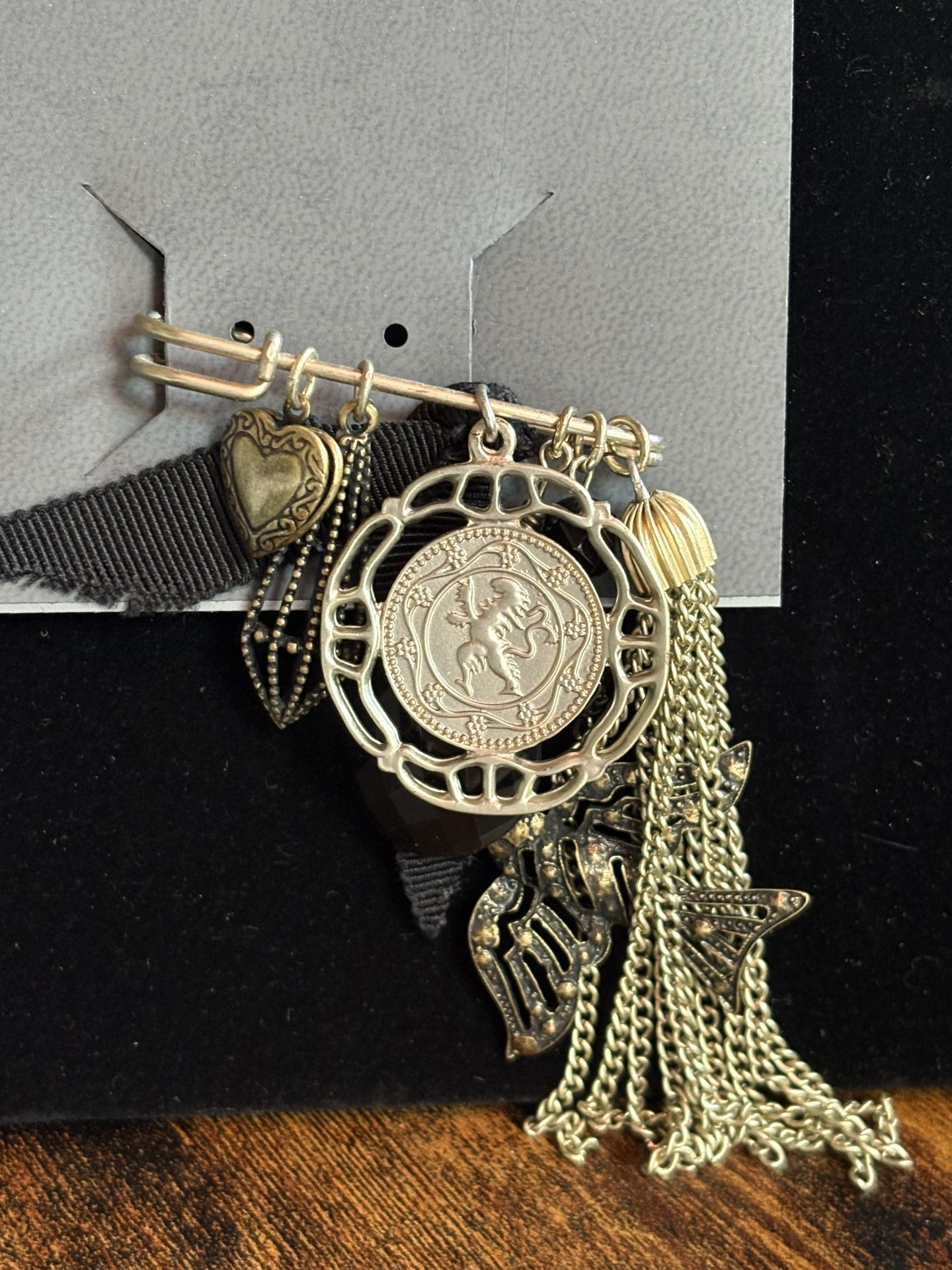 Vintage Gold and Silver Charm Safety Pin Brooch