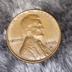 1956 D Lincoln Wheat Cent Penny Coin 