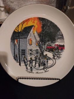 Firefighters America's Heroes 352/3000 By Ruth Hunter Griffith Pottery House fire truck hoses plate