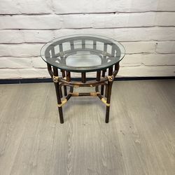 Rattan Glass Top End Table