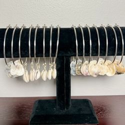 Lot of 15 Handmade Shell Charm Bangle Bracelets - Boho Beach Style