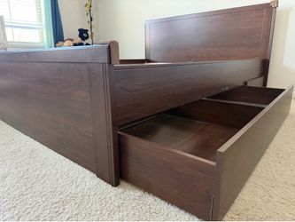 Queen Dark Wood Platform Bed Frame with Storage Drawers - $100