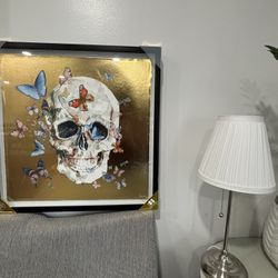 24x24 Gold Foil Skull & Butterfly Wall Art
