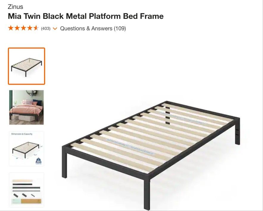 New In Box, Never Used  metal frame twin Bed Frame Price reduced if purchased this weekend