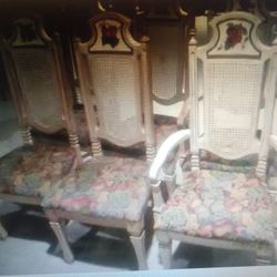 6 Cane Back Wicker Padded Seat Dining Chairs