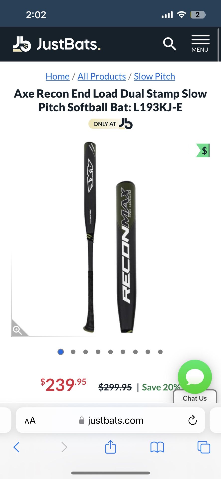 34 Inch 26 oz axe reconmax Slow pitch Bat