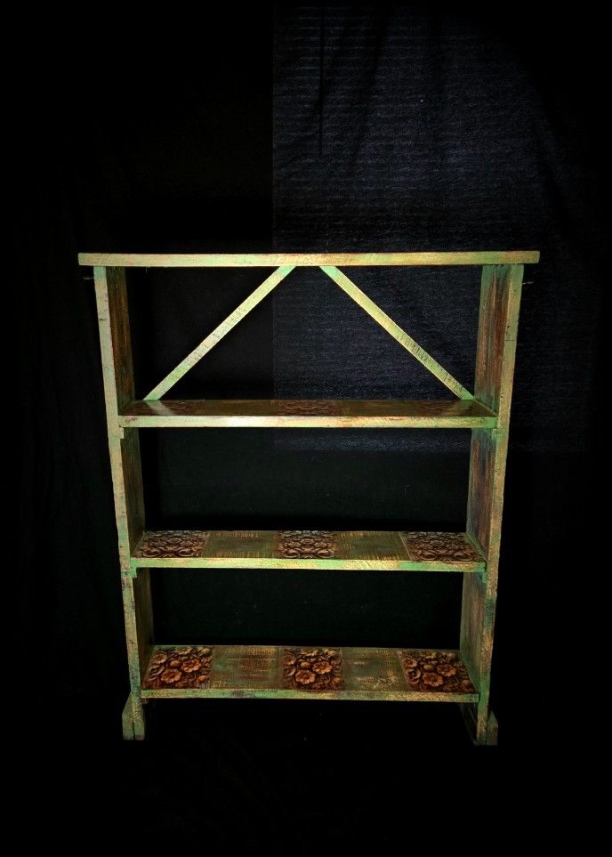 Beautiful Green And Wood Rustic Shelving Unit