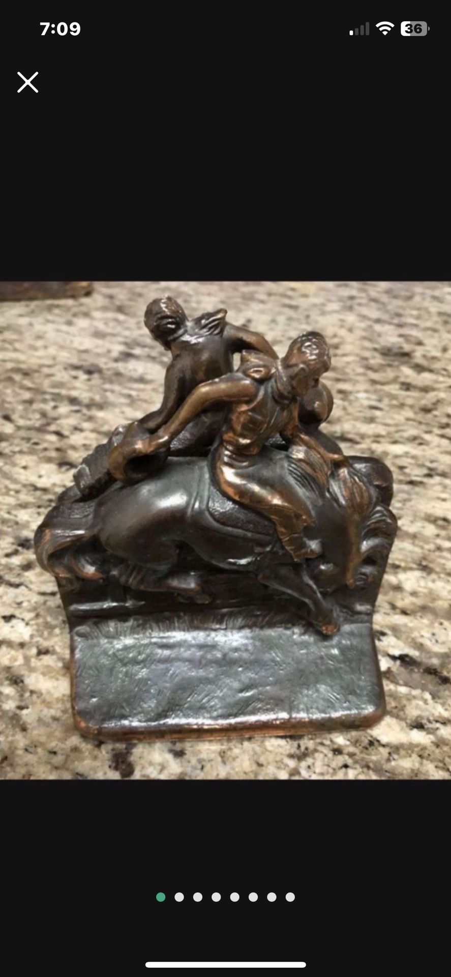 ANTIQUE AMERICAN COWBOY ON HORSE RODEO ART STATUE SCULPTURE DODGE METAL BOOKENDS