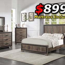 4pcs King Size Bedroom Set w. Mattress Included 