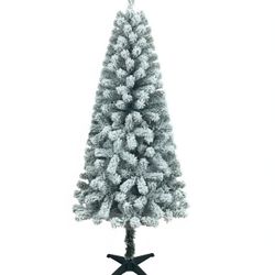 6Ft Pre-lit Artificial Flocked Christmas Tree 🎄 🌲 