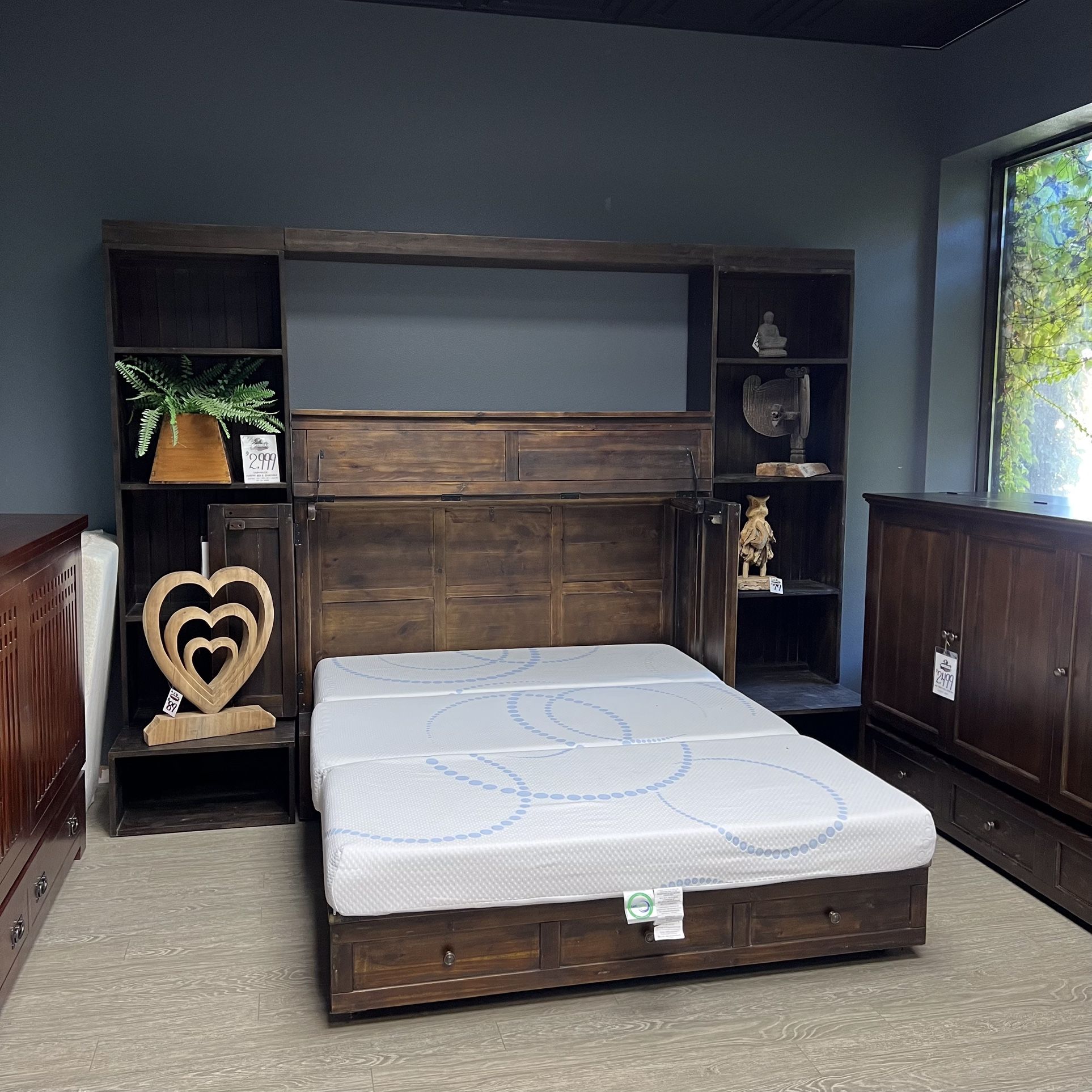 Rustic Farmhouse Queen Size Cabinet Bed