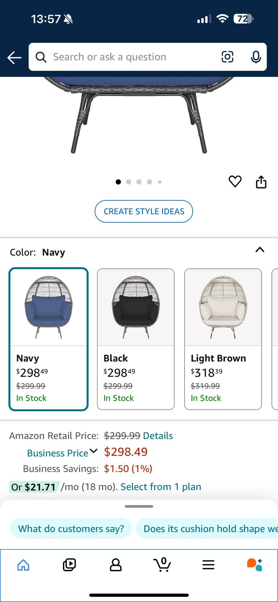 YITAHOME Egg Chair with Stand Oversized Egg Lounge Chair with Cushion Wicker Chair PE Rattan Chair with Legs for Patio, Garden, Backyard, Porch, Blue