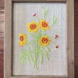 Spring Flower Embroidered Crewel Wall Art just $5 