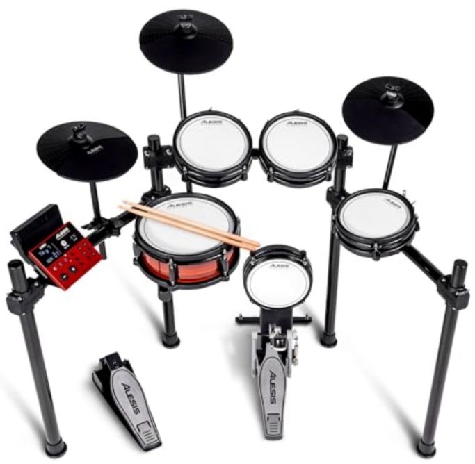 Alesis Nitro Pro Electric Drum Set With Dual Zone Quiet Mesh Pads, 500+ Authentic BFD Sounds, Bluetooth, Drumeo, USB MIDI, Double Kick Compatible