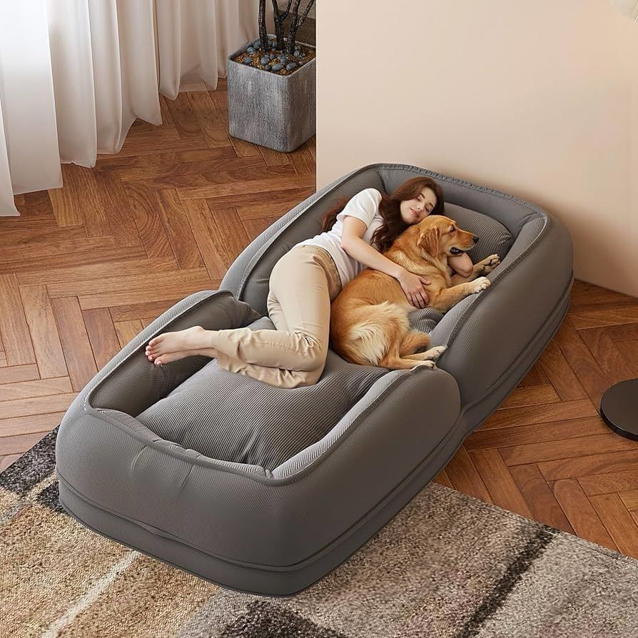 Modern Folding Lazy Sofa Bed, Human Dog Bed for Adults with Soft Pillows, Upholstered Floor Lounge Chair with5 Adjustable Position for Living Room Bed