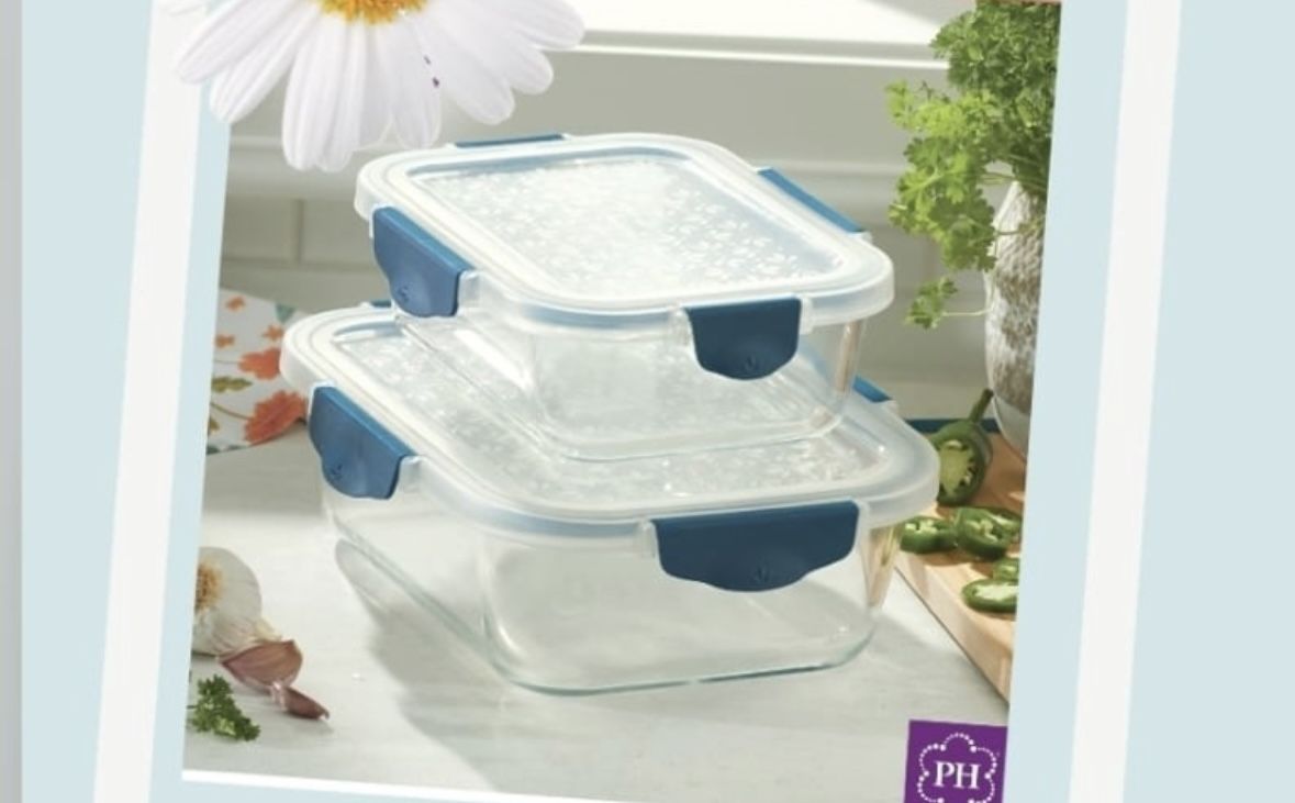 Juego de 2 refractarios con su tapa rectangulares para guardar comida Lock Fresh de princess house