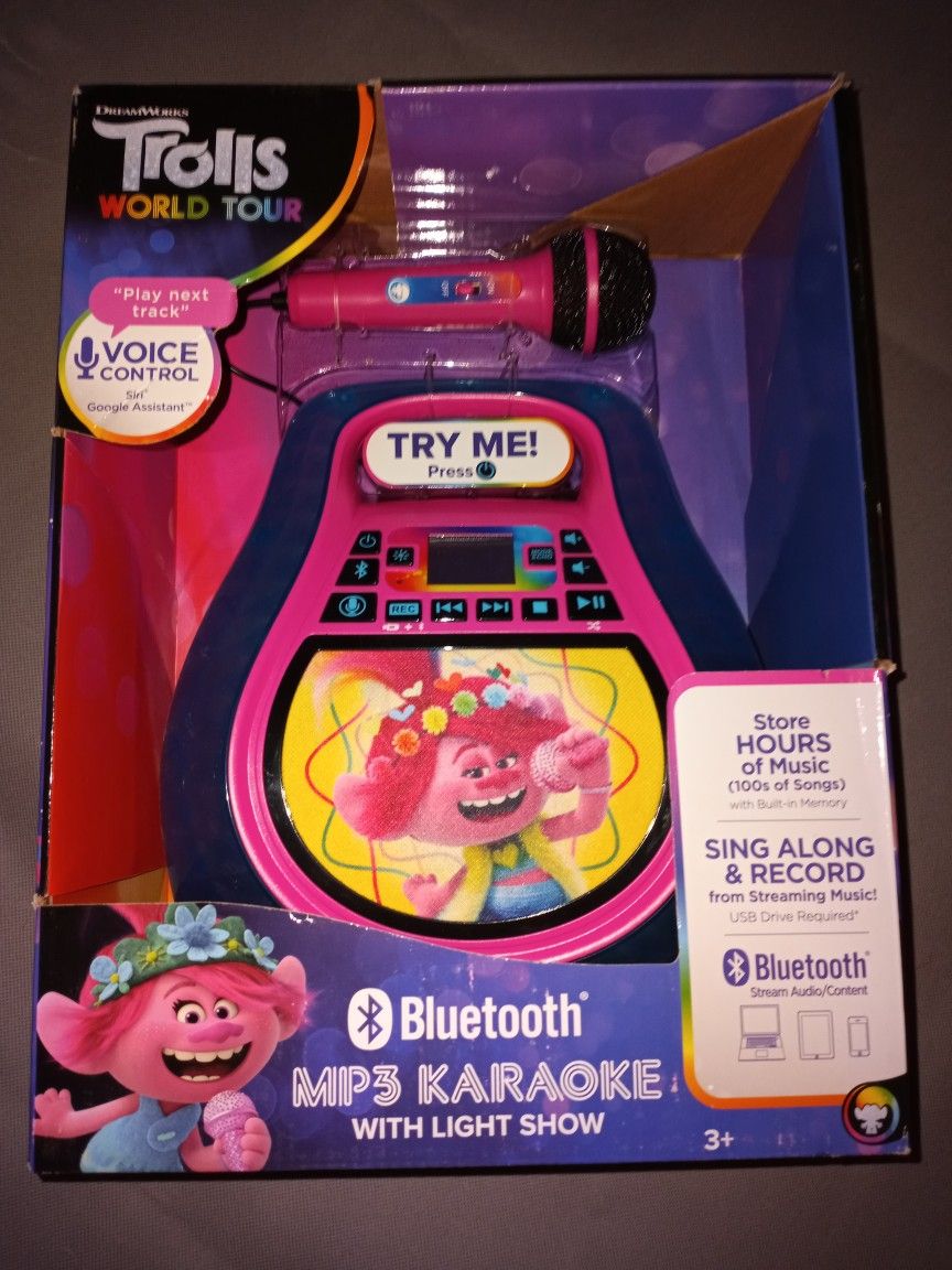 Brand New Rechargeable Trolls World Tour Karaoke Machine And Bluetooth Speaker MP3 Player