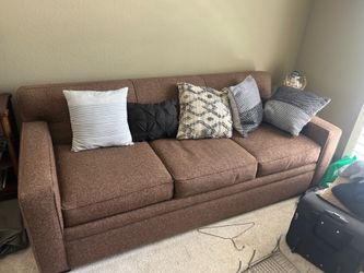 Sofa pull out bed dark brown, 3-seater modern upholstered