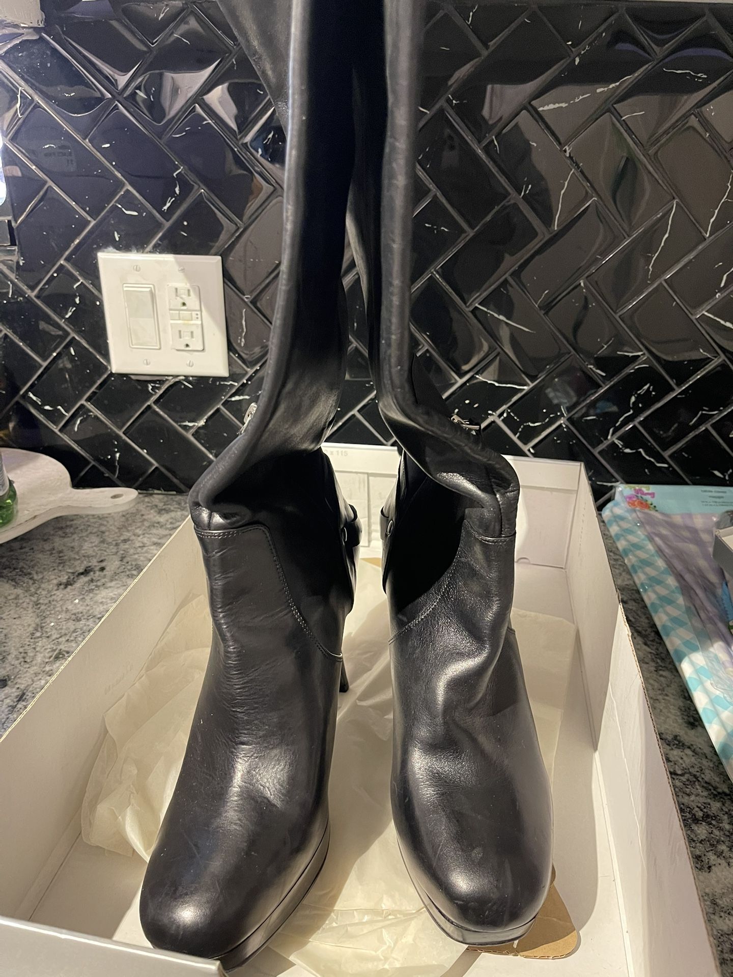 Women's Black Leather Boots Ninewest