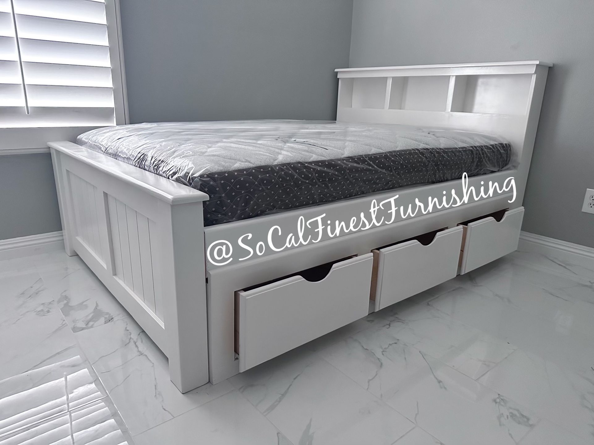 White Full Bed With Drawers And Mattress