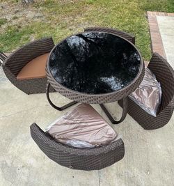 Outdoor Wicker Patio Dining Set with Glass Table