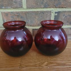 Vintage Anchor Hocking Royal Ruby Pair of Rose/Ivy Bowls
