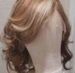 Lace Front Human Hair Wig 16" Blonde Brown Highlights
