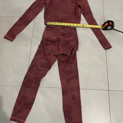 Size 4 Lululemon Wunder Train cropped long-sleeve shirt and matching leggings in a crackle glaze red