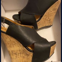 Black Corkscrew Heels Wedges 7.5