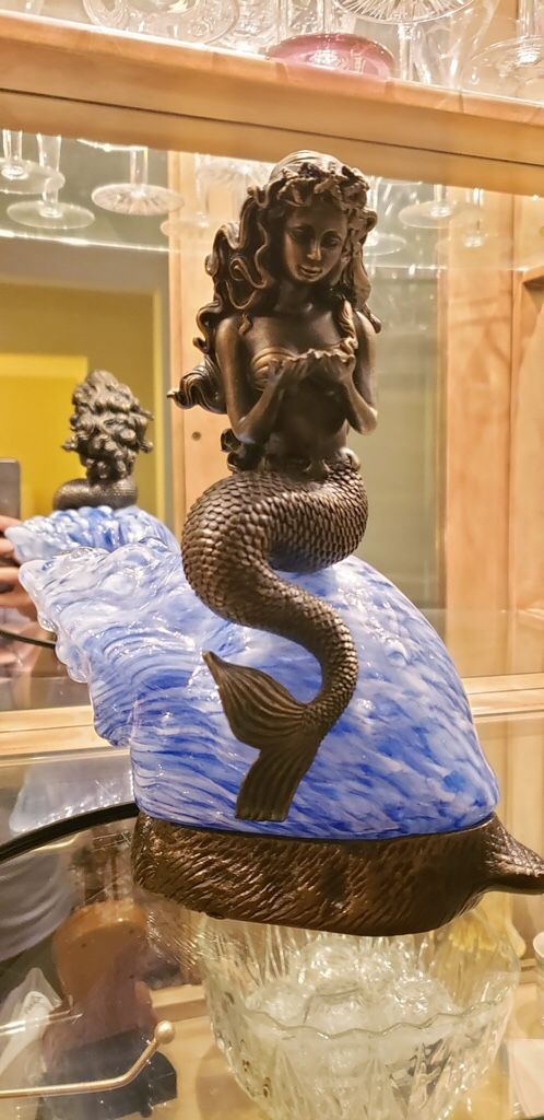 Mermaid Brass And glass Night Lamp (VINTAGE)
