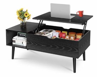 Wood Lift Top Coffee Table with Hidden Compartment and Large Storage Shelf