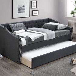 New Twin Size Day Bed w/ Slats + Trundle Charcoal Color.