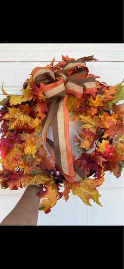 2 Fall Autumn Leaf Wreath with Bow
