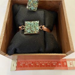 luxury copper set of bracelet and a ring jewelry with turquoise for Women square shape  The ring size is adjustable  Advantages of copper jewelry: 1- 