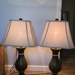 Pair Of Large Table Lamps, Nice Shades Included