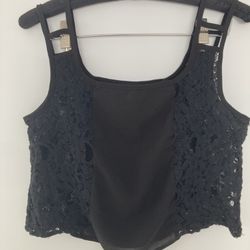 Sexy Black Sheer Lace Crop Shirt Small