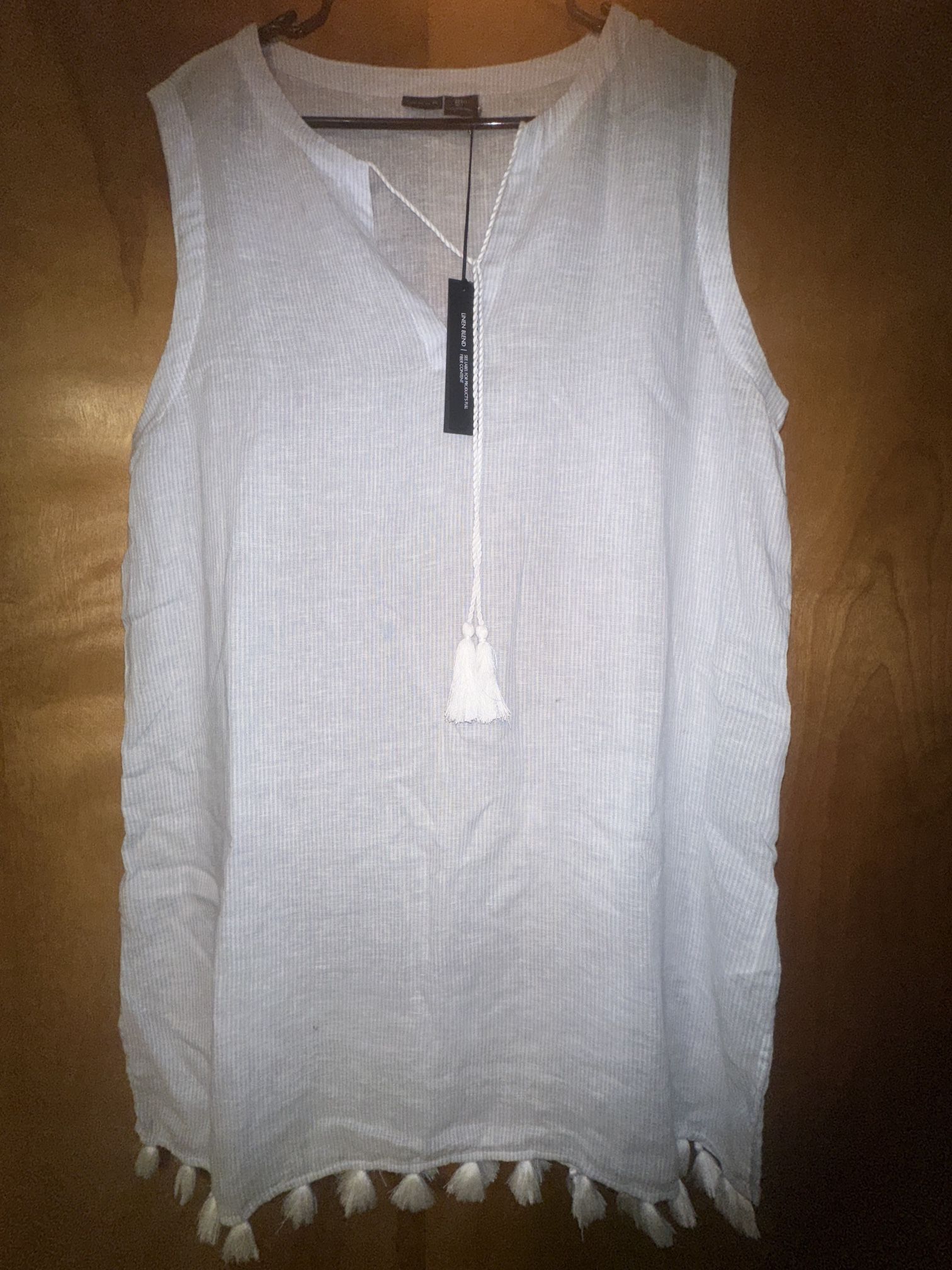 NEW Tahari Luxe Linen Swim Cover-Up Tunic Dress, White, Size Large