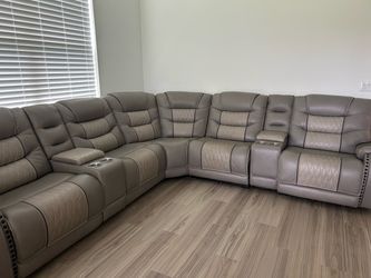 Gray Leather Reclining Sectional Sofa