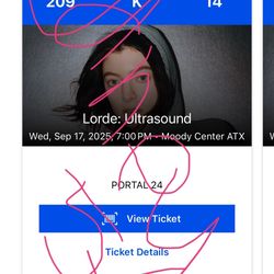 3 Tickets Lorde Ultrasound, Moody Center 9/17