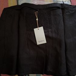 Quince European Linen Strapless Top  Smocked Back Coastal Minimalist Black L