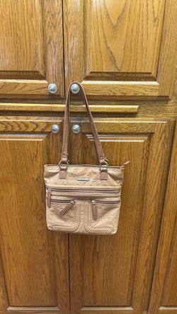 Tan Shoulder Bag with Multi-Zip Pockets