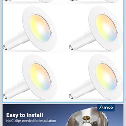 Amico 5/6 inch 5CCT LED Recessed Lighting 6 Pack, 12W=100W, 950LM Adjustable Can Lights, 2700K/3000K/4000K/5000K/6000K Selectable, Dimmable, IC & Damp