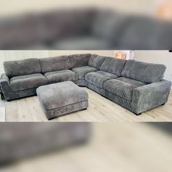 6PC Modular sectional sofa set Gray corduroy fabric
